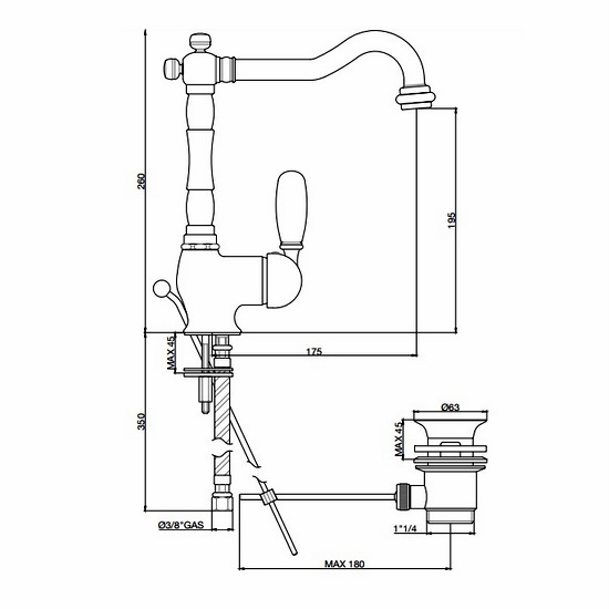 Rubinetto Gaboli stile retrò in bronzo cromato per lavello da cucina RB78