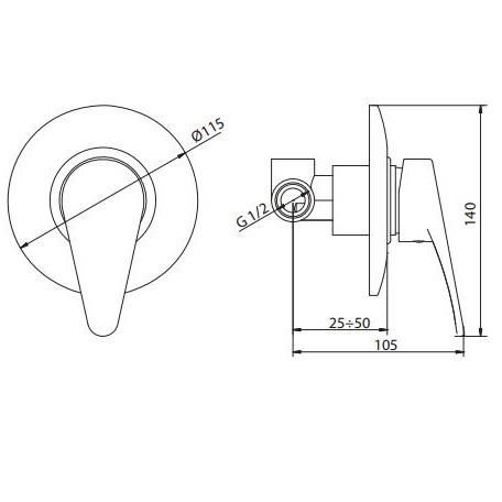 Built-in (with one hole) or external (with 2 holes) shower faucets RB84