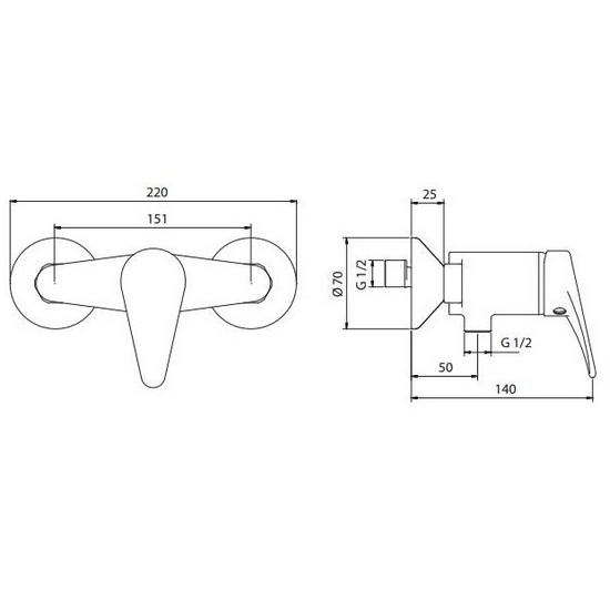 Built-in (with one hole) or external (with 2 holes) shower faucets RB84