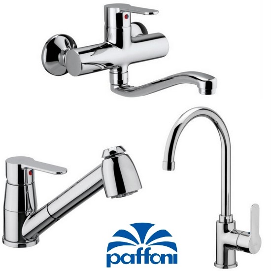 Miscelatori per lavandino da cucina disponibile a collo alto, a parete o con doccino estraibile marca Paffoni RB95