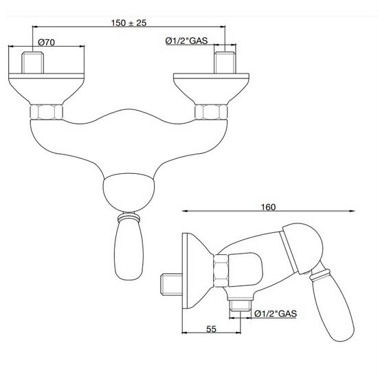 Gaboli retro-style shower mixers for built-in (single-hole) or outdoor (double-hole) RB82