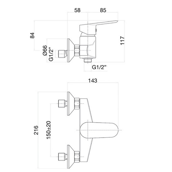 Kevon recessed shower faucet also with diverter or external double-hole RB124