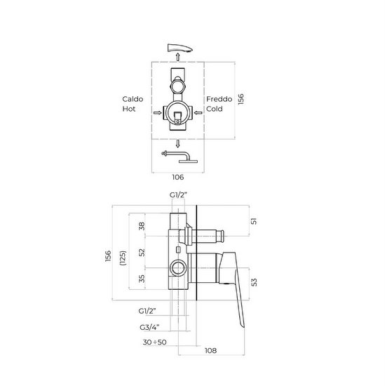 Kevon recessed shower faucet also with diverter or external double-hole RB124