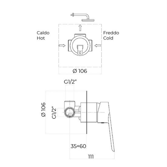 Kevon recessed shower faucet also with diverter or external double-hole RB124