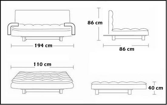 Faux leather or microfiber sofa bed 194x110 in 4 colors reclining sofa with armrests included Sibyl model