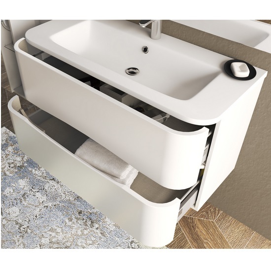 Arredo Bagno Angel angoli stondati da 80 o 100 cm disponibile nei colori bianco lucido o rovere soft lavandino mineralmarmo bianco opaco