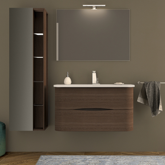 Arredo Bagno Angel angoli stondati da 80 o 100 cm disponibile nei colori bianco lucido o rovere soft lavandino mineralmarmo bianco opaco