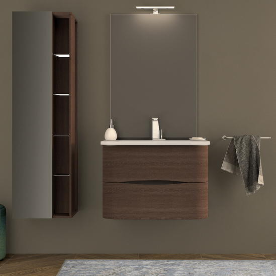 Arredo Bagno Angel angoli stondati da 80 o 100 cm disponibile nei colori bianco lucido o rovere soft lavandino mineralmarmo bianco opaco
