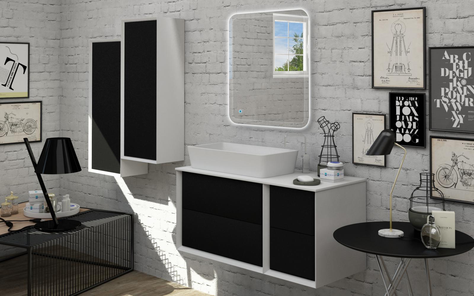 Arredo bagno moderno modello Best da 70 105 o 140x46 cm sospeso lavandino d'appoggio in bianco tabacco o grafite componibile