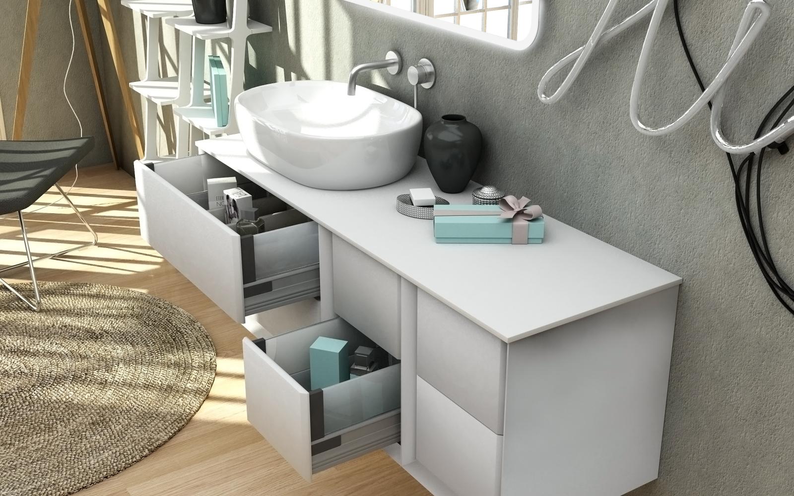 Arredo bagno moderno modello Best da 70 105 o 140x46 cm sospeso lavandino d'appoggio in bianco tabacco o grafite componibile