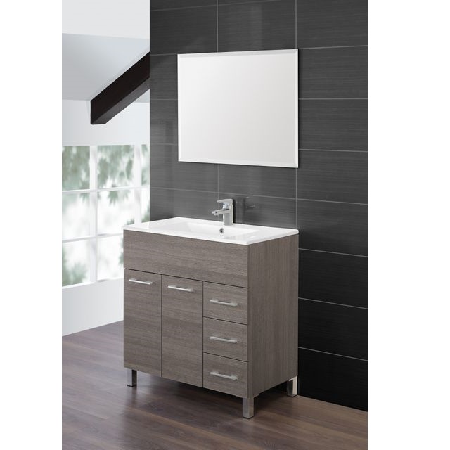 Coral 80 or 100 cm floor-standing Coral bathroom cabinet with feet available in three colors with mirror and basin
