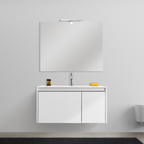 Suspended bathroom furniture model Five 80 cm or 100 cm modern bathroom furniture with mirror in white dove-colored ocean