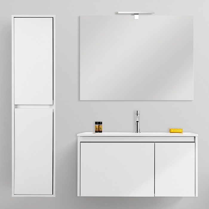 Suspended bathroom furniture model Five 80 cm or 100 cm modern bathroom furniture with mirror in white dove-colored ocean