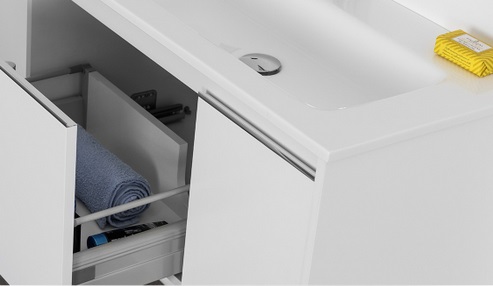 Suspended bathroom furniture model Five 80 cm or 100 cm modern bathroom furniture with mirror in white dove-colored ocean