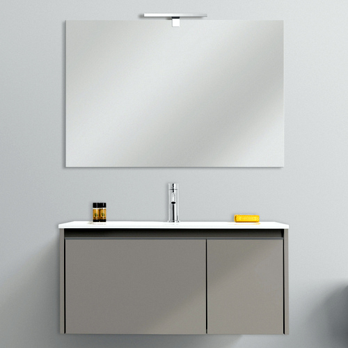 Suspended bathroom furniture model Five 80 cm or 100 cm modern bathroom furniture with mirror in white dove-colored ocean