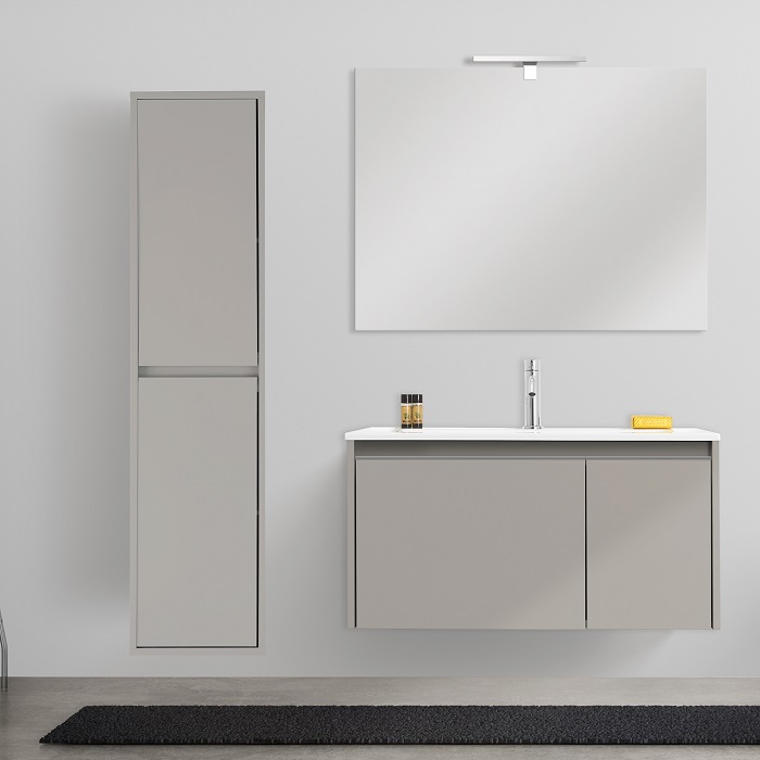 Suspended bathroom furniture model Five 80 cm or 100 cm modern bathroom furniture with mirror in white dove-colored ocean