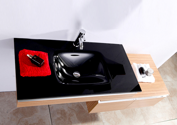 Arredo bagno modello kappa cm 100 wenge chiaro lavandino nero con rubinetto incluso