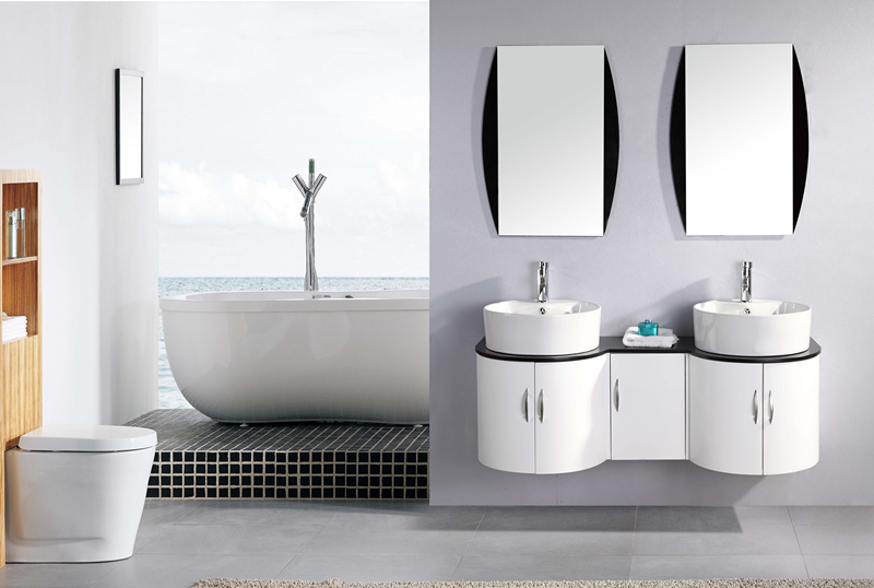 Bathroom furniture 138 cm white lacquered countertop washbasin with mirror "Tower" model