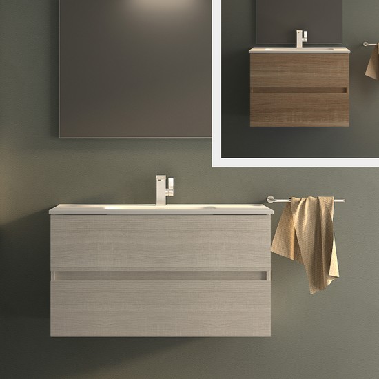 Egos bathroom furniture 75cm or 100cm rock white or oak 2 soft-close drawers