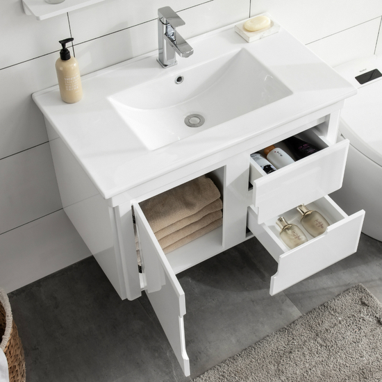 Modern 80cm wall-hung bathroom furniture 1 door 2 drawers with complimentary faucet Brenda model