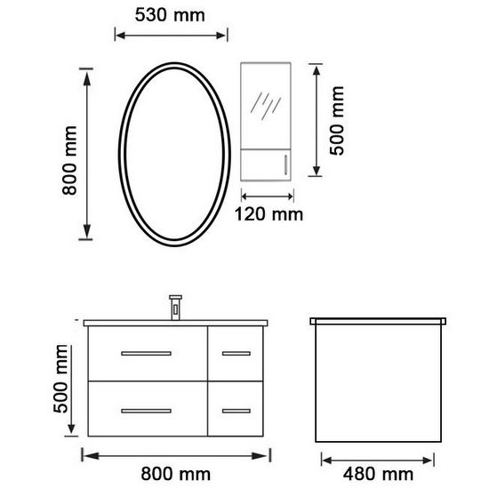 Modern 80cm wall-hung bathroom furniture 1 door 2 drawers with complimentary faucet Brenda model