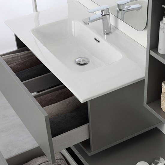 Suspended modern bathroom furniture model Maya cm90 in 2 colors with freestanding drawers and mirror