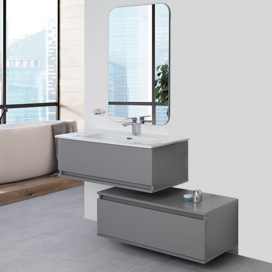 Suspended modern bathroom furniture model Maya cm90 in 2 colors with freestanding drawers and mirror