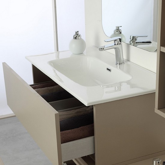 Suspended modern bathroom furniture model Maya cm90 in 2 colors with freestanding drawers and mirror