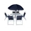 Outdoor set with glass table chairs with armrests and umbrella Jane model