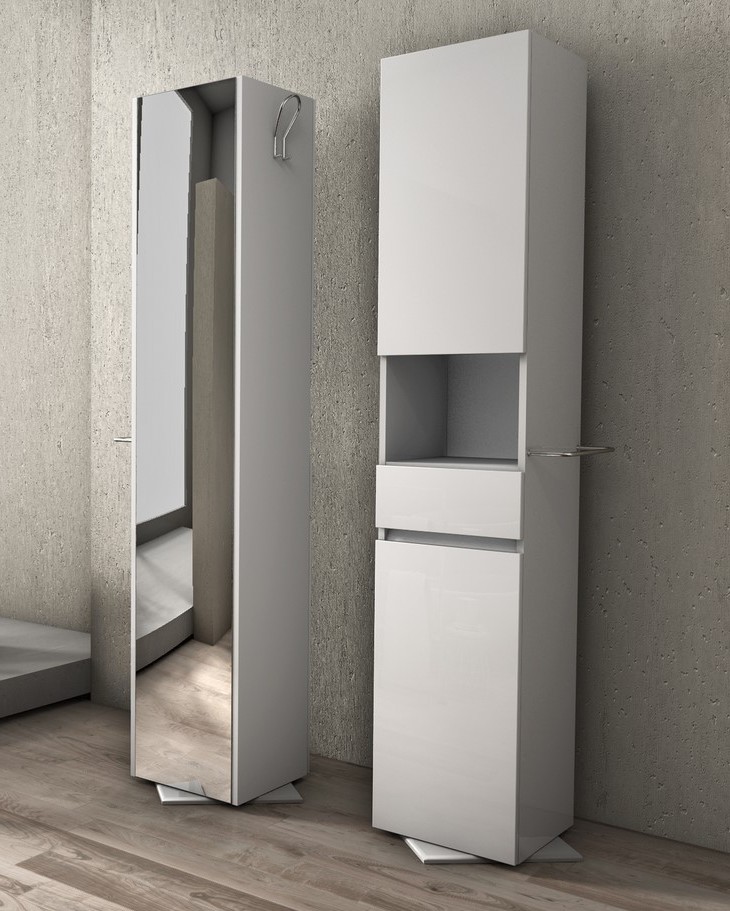 Arredo bagno colonna girevole bianca con specchio