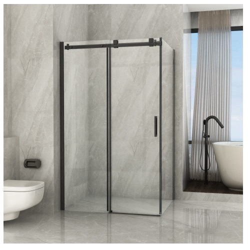 Box Doccia con porta scorrevole vetro trasparente 8mm e profili neri disponibile in 2 misure B70