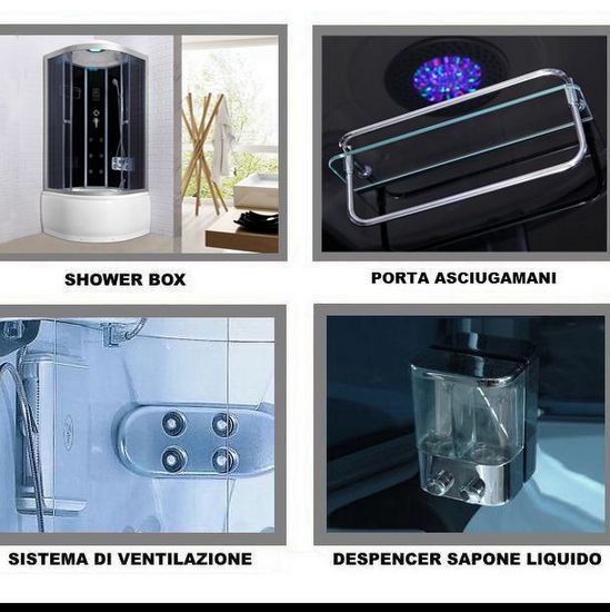 Box doccia idromassaggio semicircolare disponibile da 80 o 90 cm altezza 215 cm con vasca e bluetooth CA73