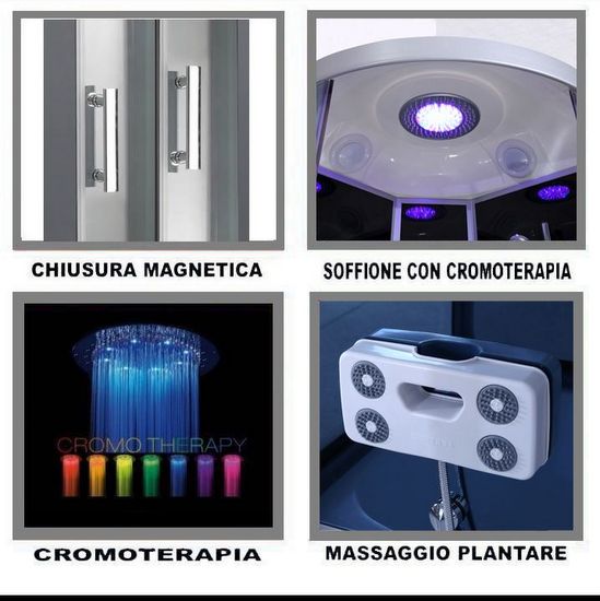 Box doccia idromassaggio semicircolare disponibile da 80 o 90 cm altezza 215 cm con vasca e bluetooth CA73
