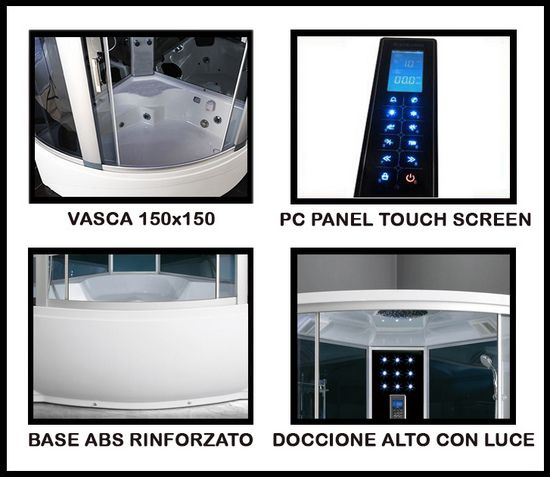 Box doccia idromassaggio con vasca 150x150 con bagno turco CA63