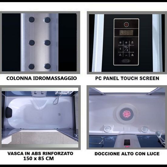 Box idromassaggio con vasca da 150 o 170 cm altezza 215 cm con funzione bluetooth CA74