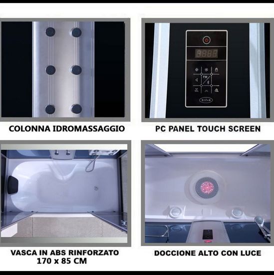 Box idromassaggio con vasca da 150 o 170 cm altezza 215 cm con funzione bluetooth CA74