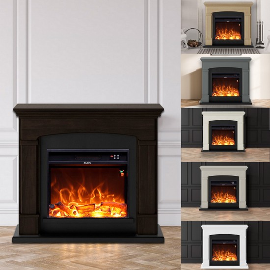 Electric fireplace wooden frame 113.7×102.2 cm white wenge beige white-cream grey and oak CM03