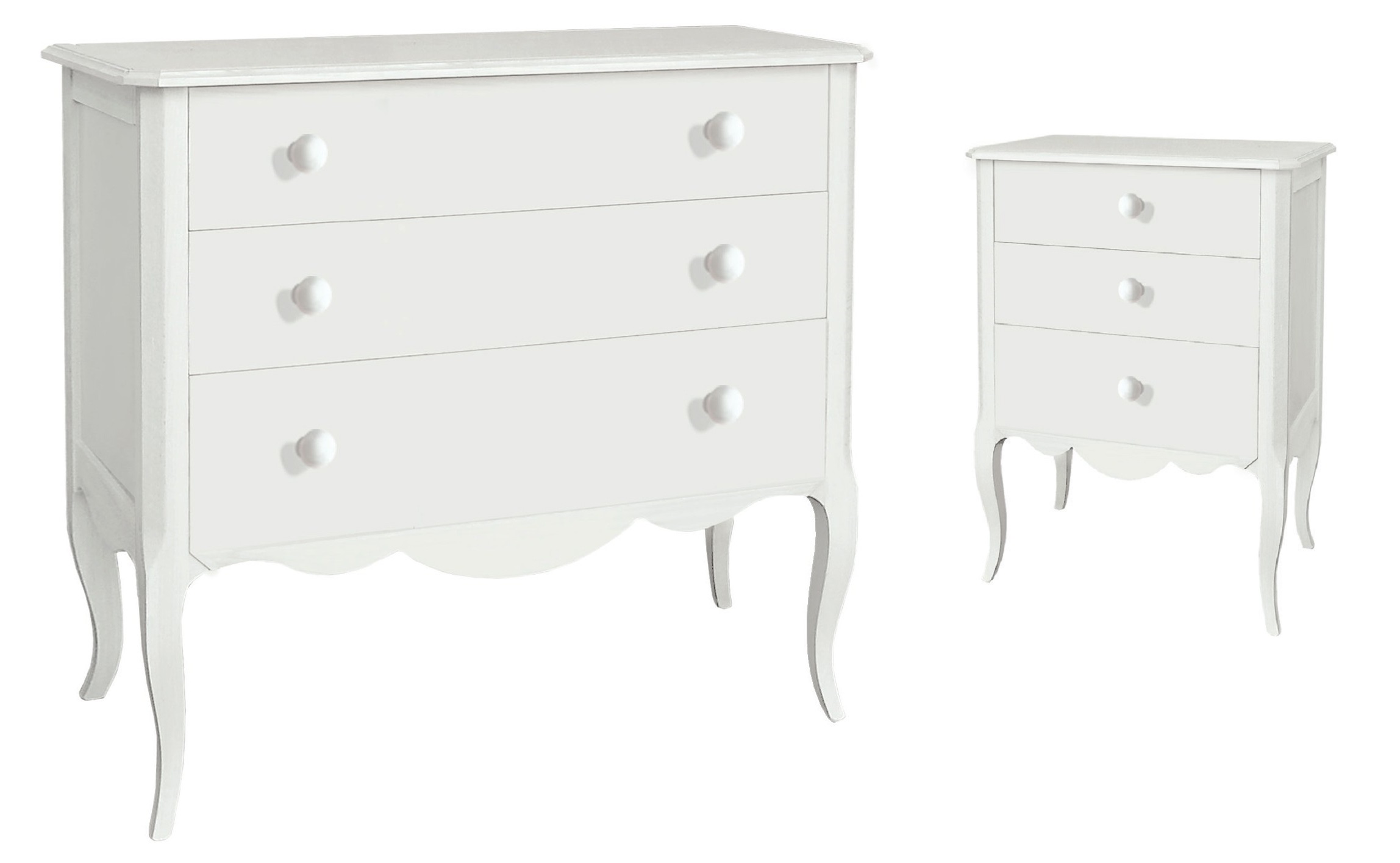 Arredo modello Wanda Comodino 3 cassetti stile classico color bianco opaco 2 versioni