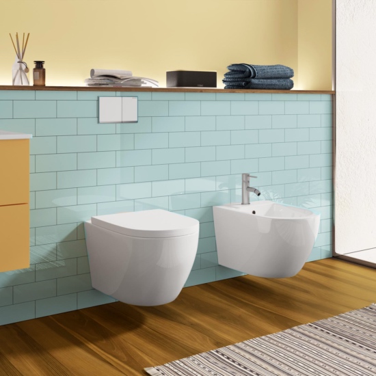 Wall-hung sanitary ware, ceramic WC and bidet, modern design