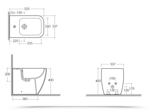 Sanitari filomuro a terra stile moderno curva tecnica inclusa modello Sagittario