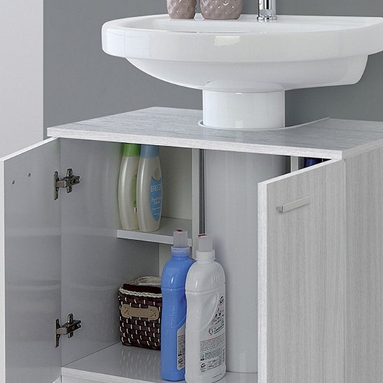 Arredo da bagno complemento copricolonna sottolavabo rovereto cm 70 bianco  grigio rovere chiaro 2 ante con ripiani