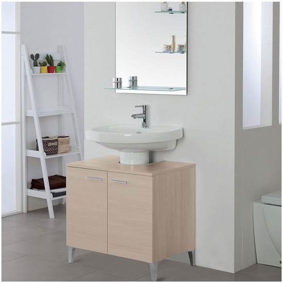 Arredo da bagno complemento copricolonna sottolavabo rovereto cm 70 bianco  grigio rovere chiaro 2 ante con ripiani