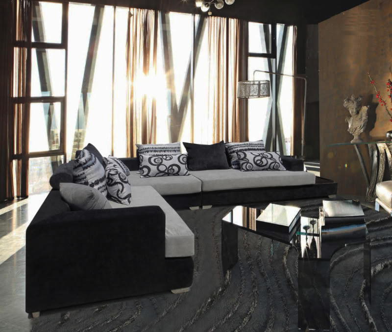 Sofa model Amelia 340 cm black and white color modern furniture angular