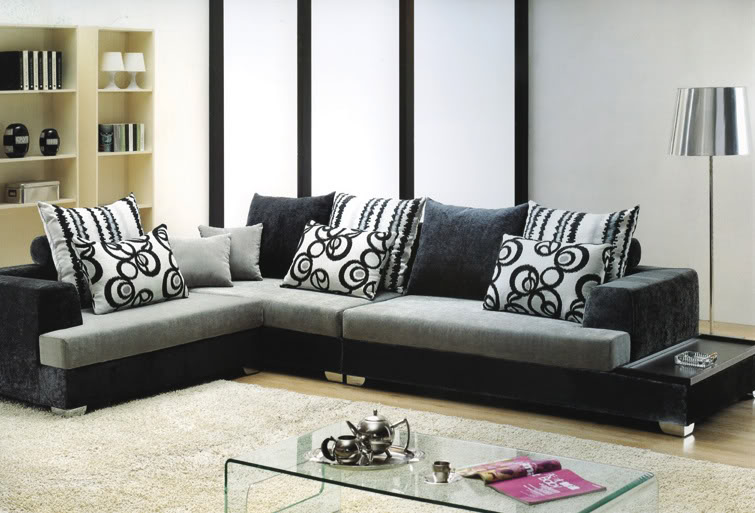 Sofa model Amelia 340 cm black and white color modern furniture angular
