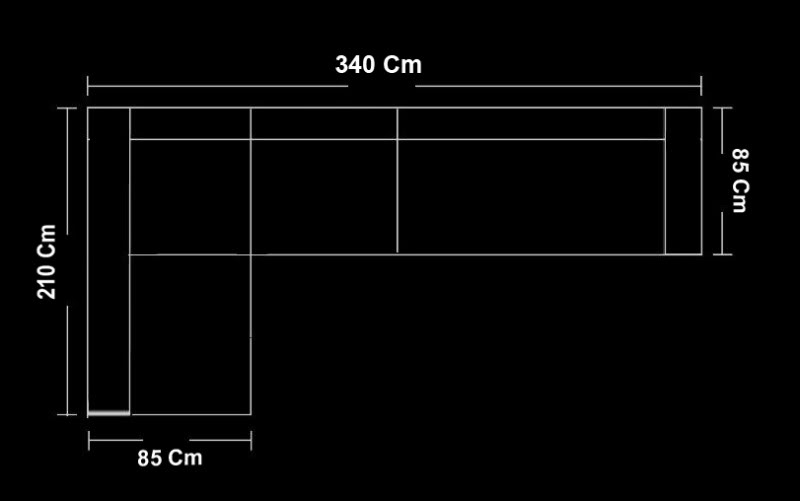 Sofa model Amelia 340 cm black and white color modern furniture angular