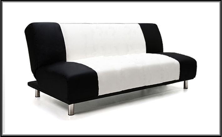 Divano letto 175x103x38 in microfibra bianco e nero con sistema anti-ribaltamento modello Susy