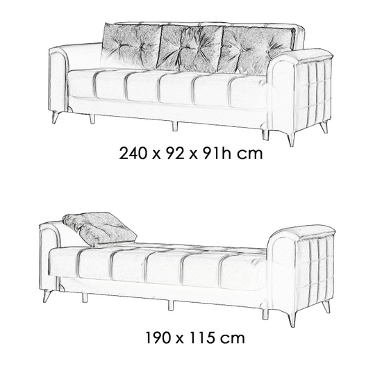 Divano letto 240x115 cm in microfibra nera con vano contenitore modello "Daniela"