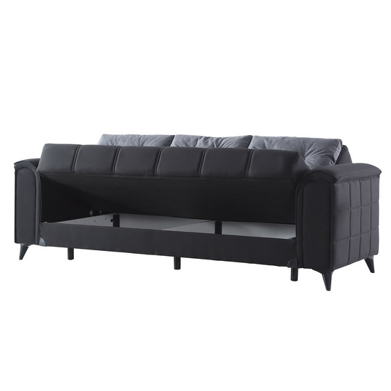 Divano letto 240x115 cm in microfibra nera con vano contenitore modello "Daniela"