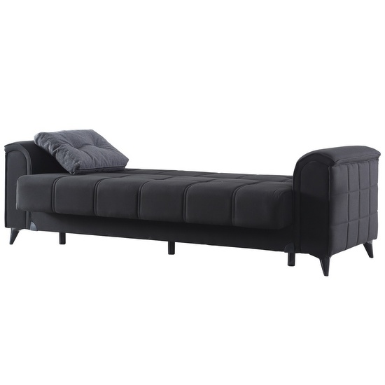 Divano letto 240x115 cm in microfibra nera con vano contenitore modello "Daniela"