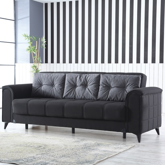 Black microfiber shop sofa